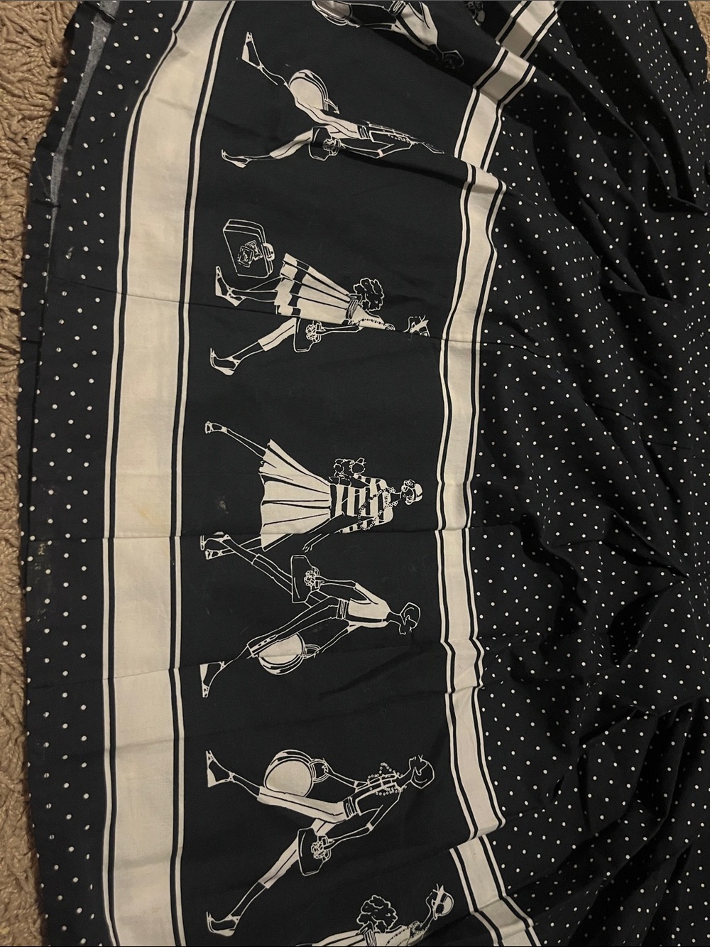 Liz Claiborne Black and White Polka Dot Skater Skirt with Figurine Border - Picture 3 of 4